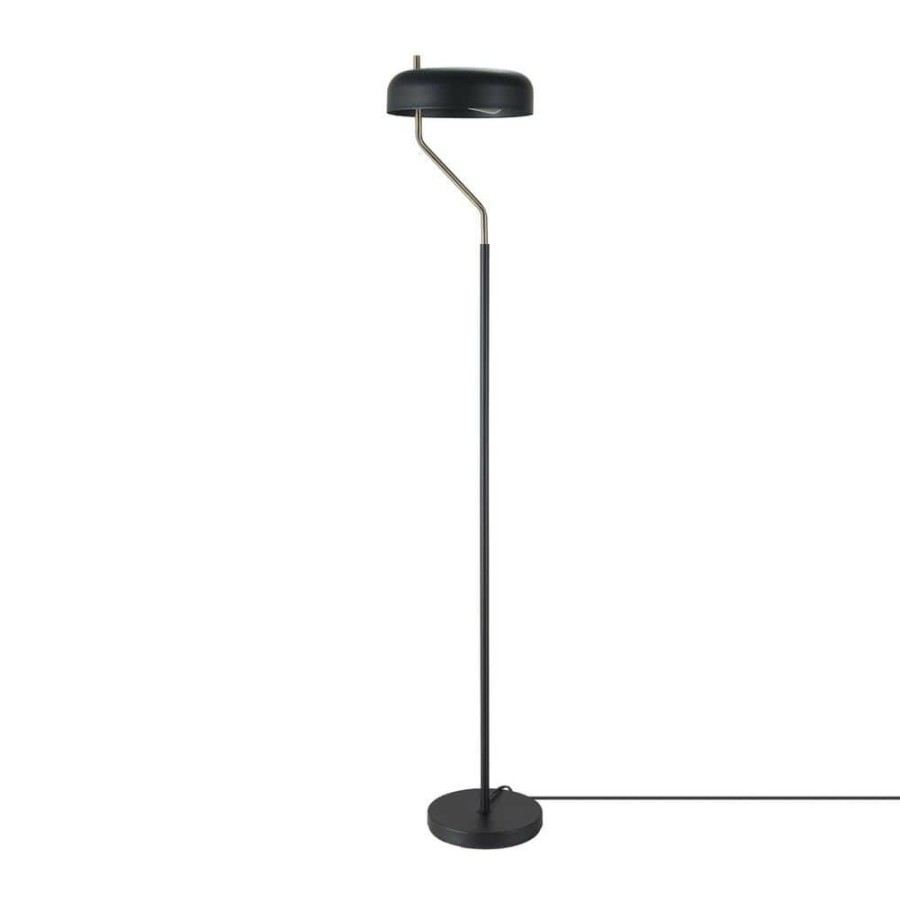 Lamps * | Powell 63 In. Matte Black Floor Lamp With Antique Brass Accents And Dimmer Switch On Socket By Globe Electric