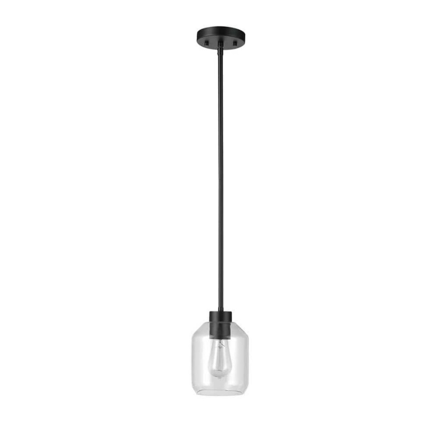 Pendant Lights * | Middleton 1-Light Matte Black Pendant Lighting With Clear Glass Shade By Globe Electric