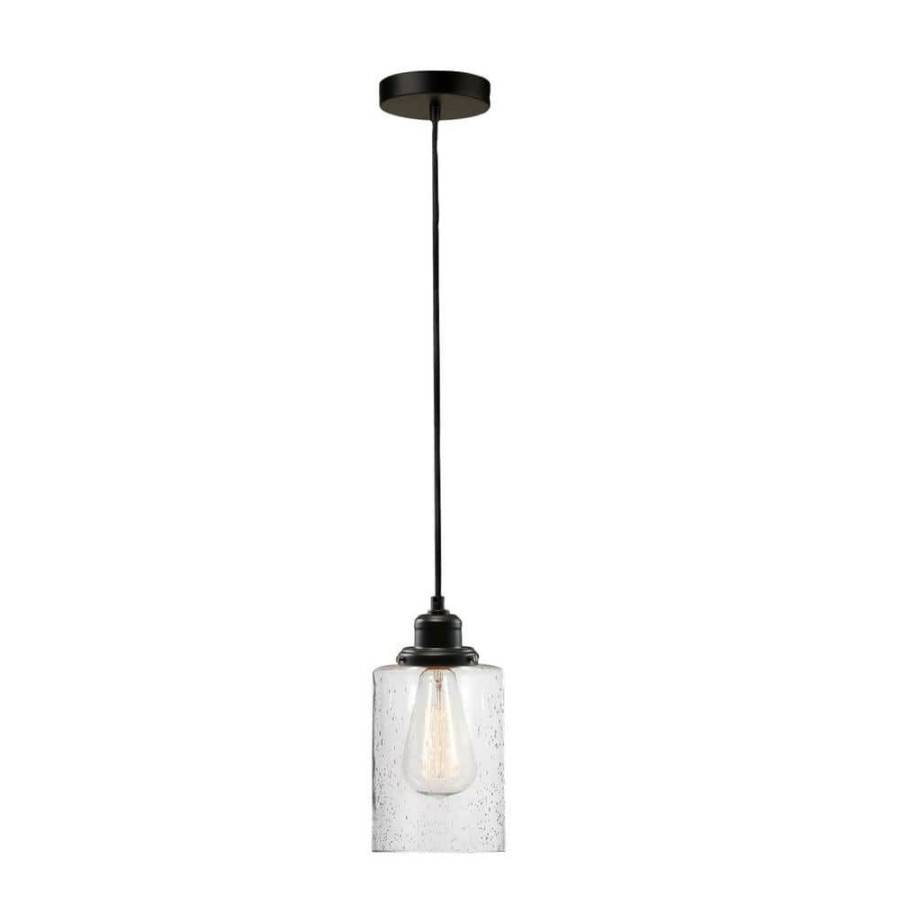 Pendant Lights * | Annecy 1-Light Plug-In Or Hardwire Dark Bronze Pendant Light With Seeded Glass Shade By Globe Electric