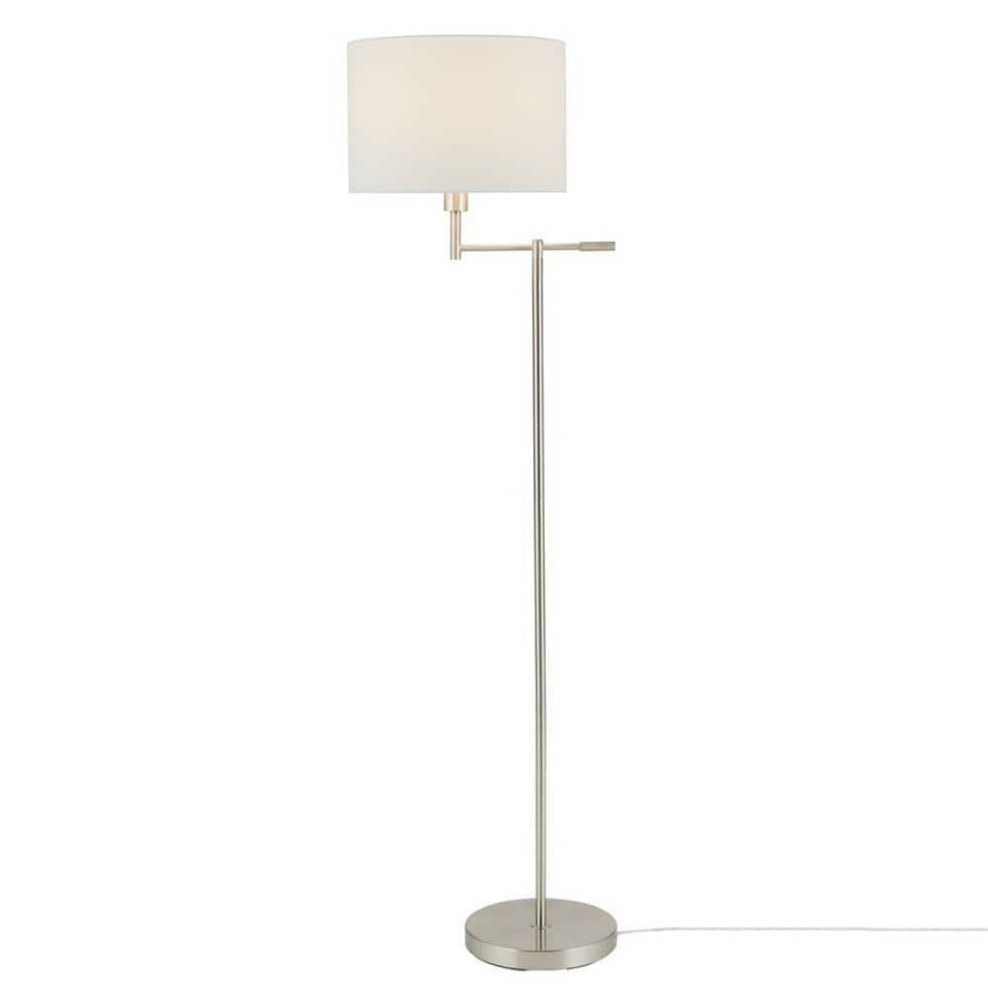 Lamps * | Jaclyn 63 In. Brushed Nickel Swing Arm Floor Lamp With White Shade, Cec Title 20 Bulb Included By Globe Electric