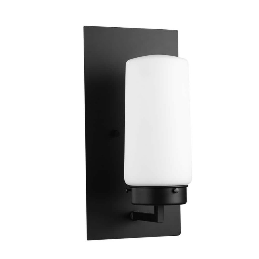 Outdoor Lighting * | Laney 1-Light Black Outdoor/Indoor Wall Lantern Sconce With Frosted Glass Shade By Globe Electric