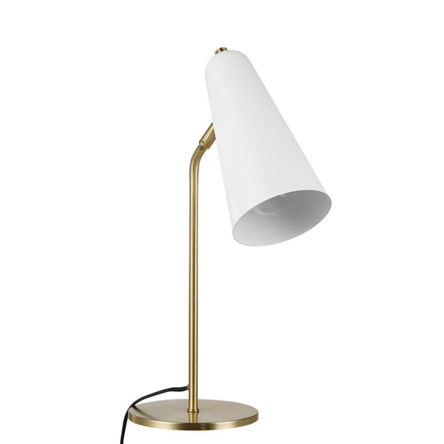 Lamps * | Aemilia 18 In. Matte Brass Desk Lamp With Matte White Shade, Cec Title 20 Led Bulb Included By Globe Electric