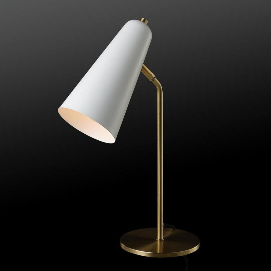 Lamps * | Aemilia 18 In. Matte Brass Desk Lamp With Matte White Shade, Cec Title 20 Led Bulb Included By Globe Electric