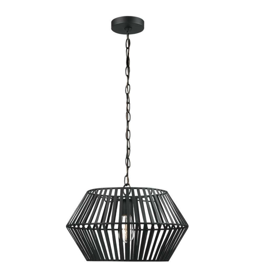 Chandeliers * | Juliet 1-Light Matte Black Chandelier With Caged Metal Shade By Globe Electric