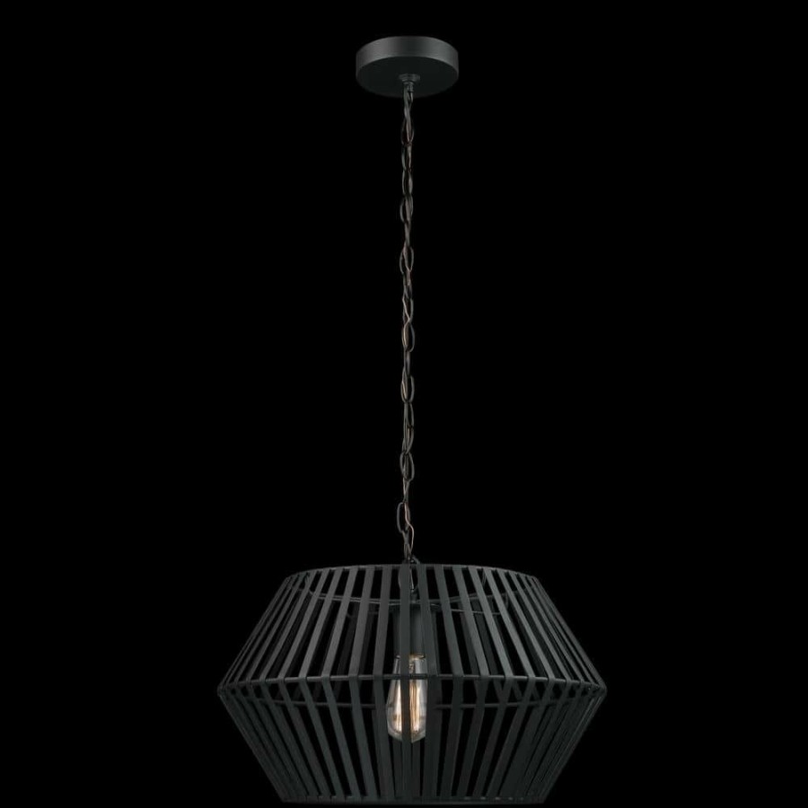 Chandeliers * | Juliet 1-Light Matte Black Chandelier With Caged Metal Shade By Globe Electric