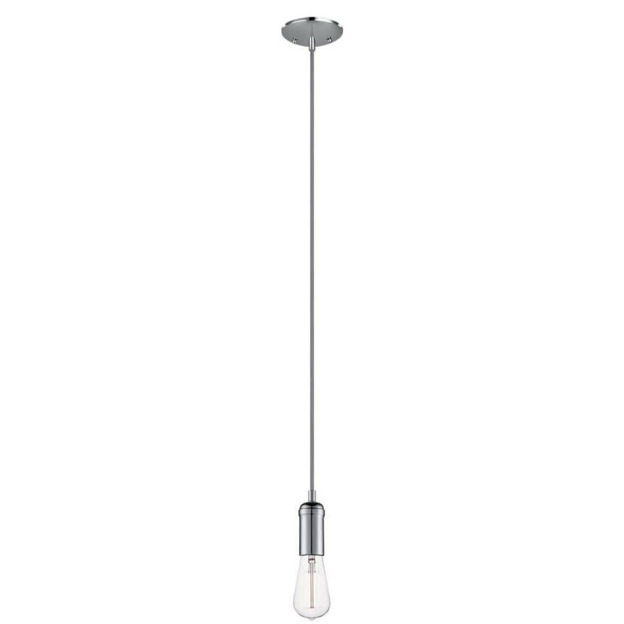 Pendant Lights * | 1-Light Chrome Mini Pendant With Grey Woven Cloth Rope Socket By Globe Electric