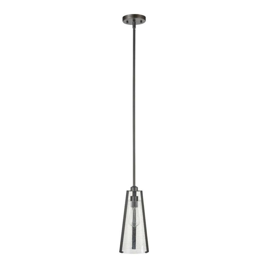 Chandeliers * | Sonny 1-Light Dark Bronze Pendant With Seeded Glass Shade By Globe Electric