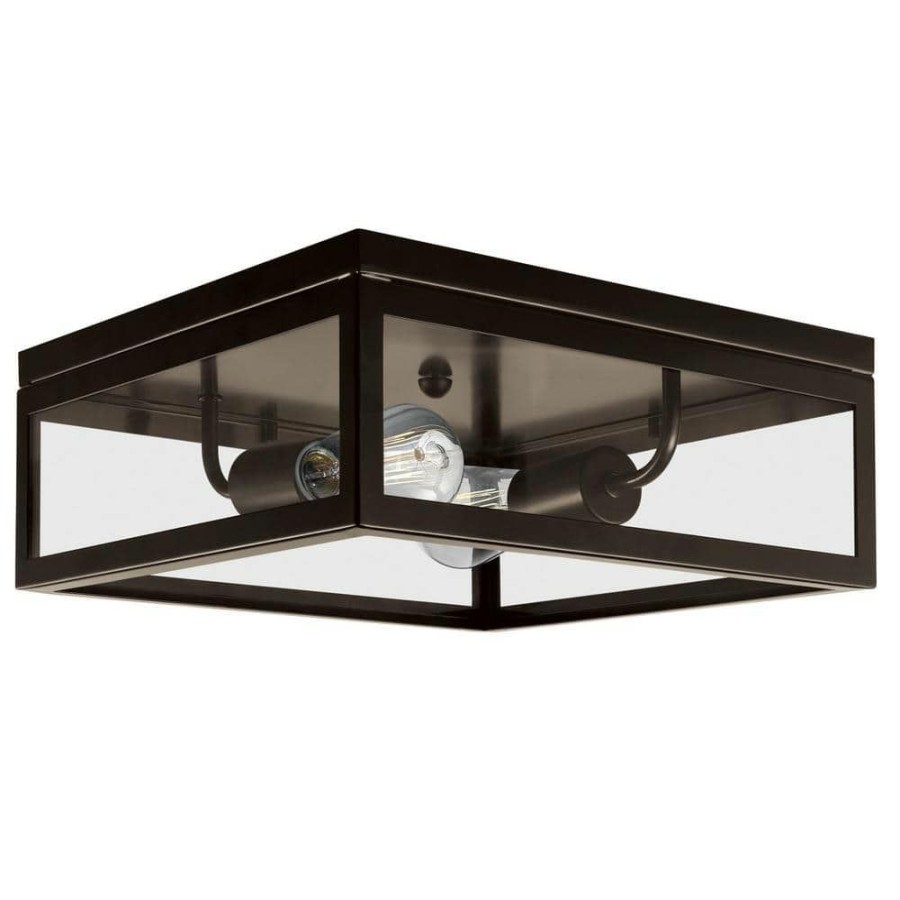 Flush Mount Lights * | Memphis 2-Light Dark Bronze Flush Mount Ceiling Light By Globe Electric