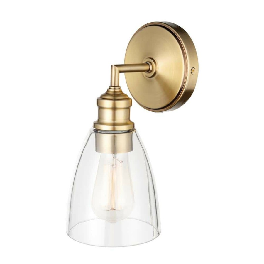 Wall Sconces * | Molly 1-Light Matte Brass Plug-In Or Hardwire Wall Sconce With Clear Glass Shade, Led Bulb Included By Globe Electric