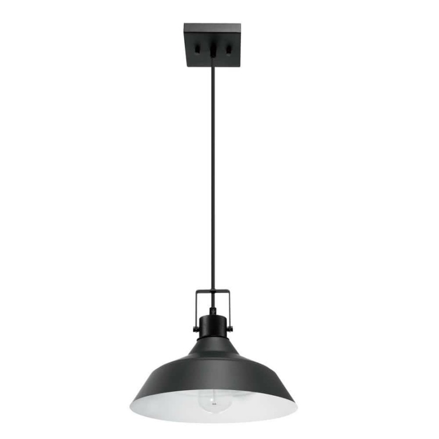 Pendant Lights * | Sutton 1-Light Matte Black Indoor Pendant Lighting With Textured Socket By Globe Electric