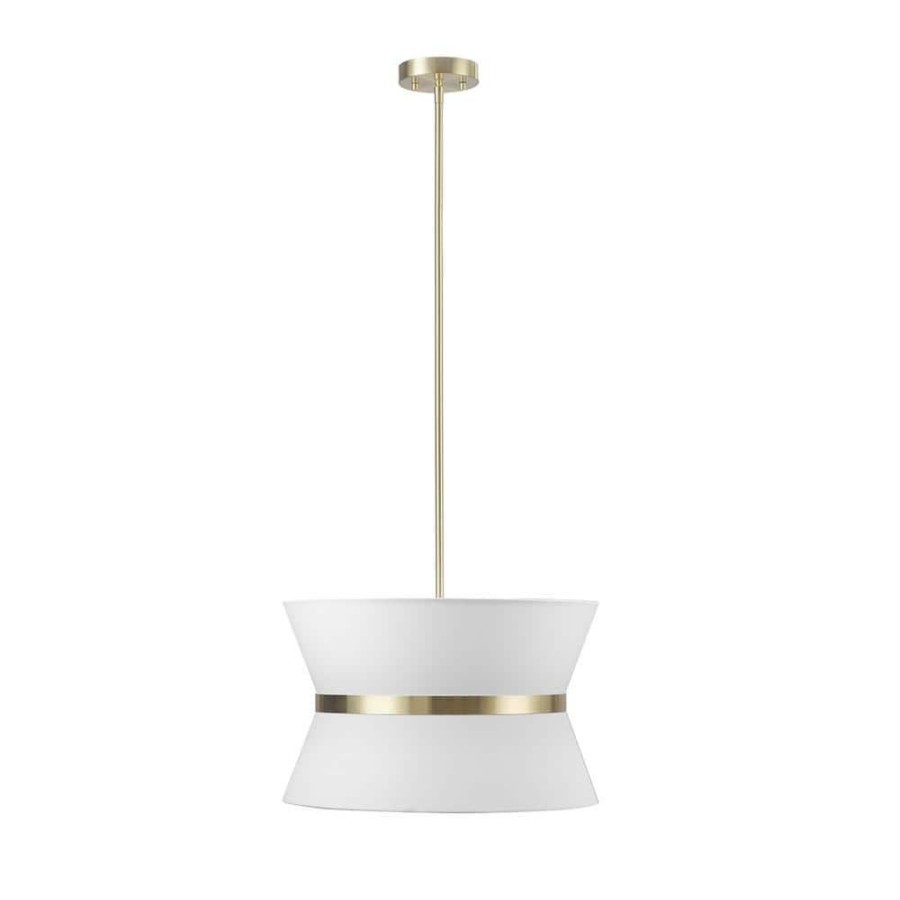 Chandeliers * | Meadow 3-Light Matte Brass Chandelier With White Fabric Shade By Globe Electric