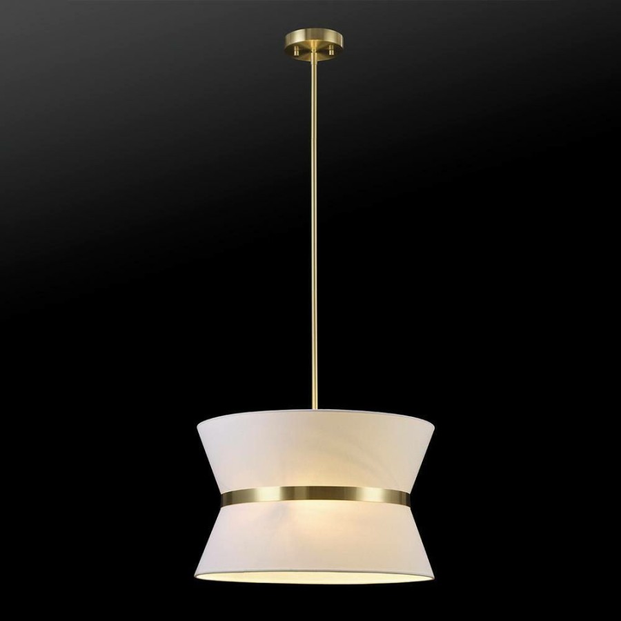 Chandeliers * | Meadow 3-Light Matte Brass Chandelier With White Fabric Shade By Globe Electric