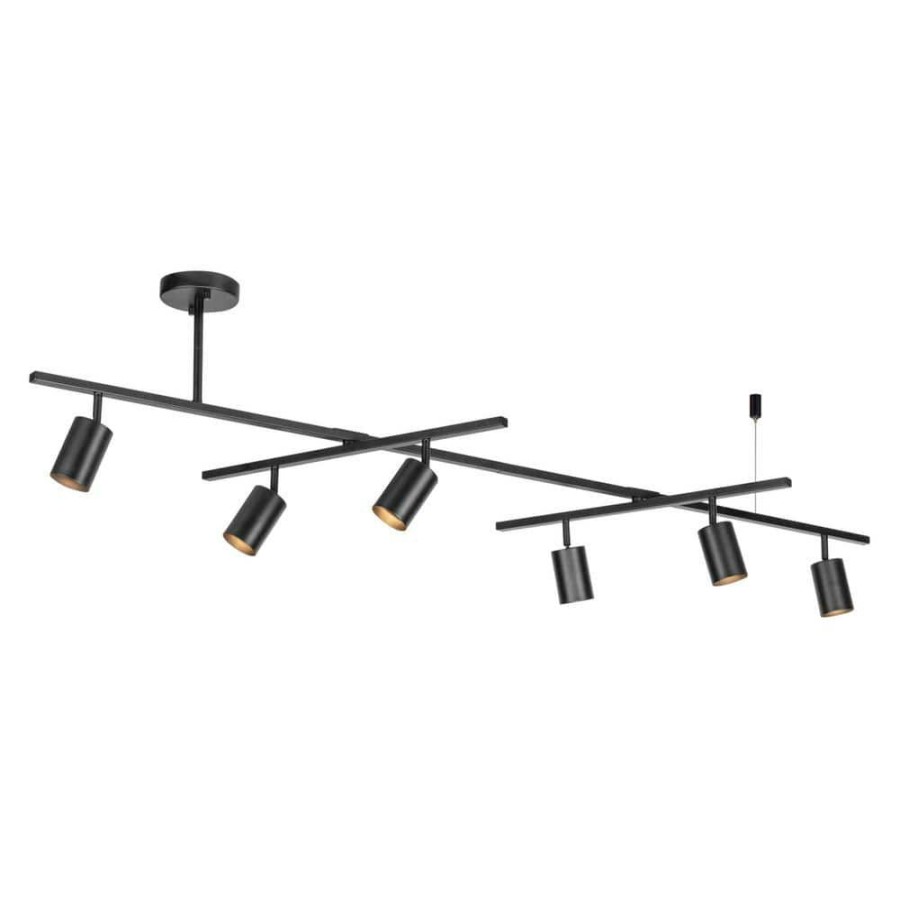 Track Lighting * | West 64 In. 6-Light Matte Black Track Lighting With 2 X Center Swivel Bars By Globe Electric