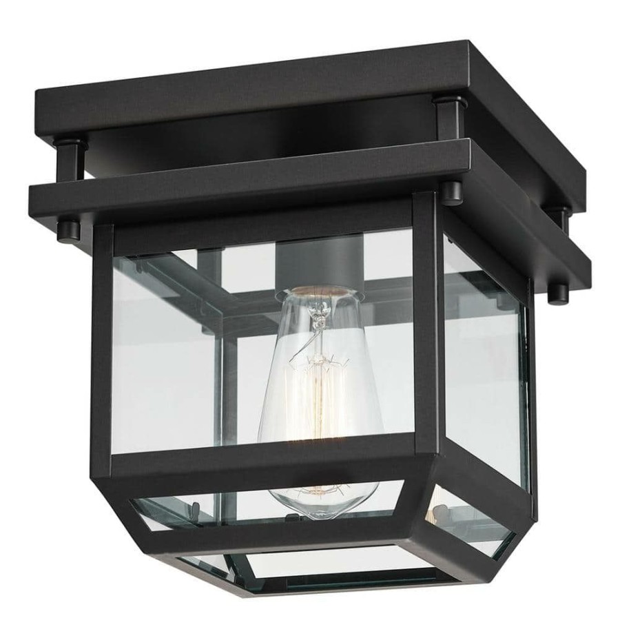 Outdoor Lighting * | Sorrell 1-Light Bronze Outdoor/Indoor Flush Mount Light With Clear Glass Shade By Globe Electric