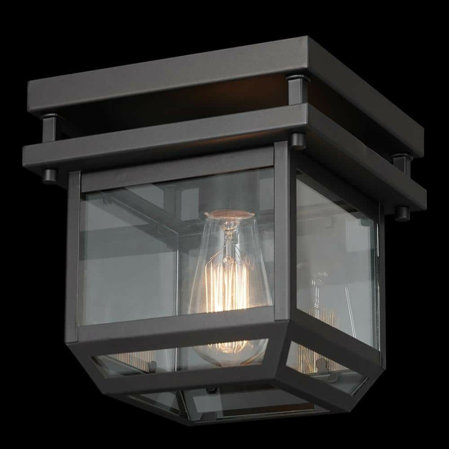 Outdoor Lighting * | Sorrell 1-Light Bronze Outdoor/Indoor Flush Mount Light With Clear Glass Shade By Globe Electric