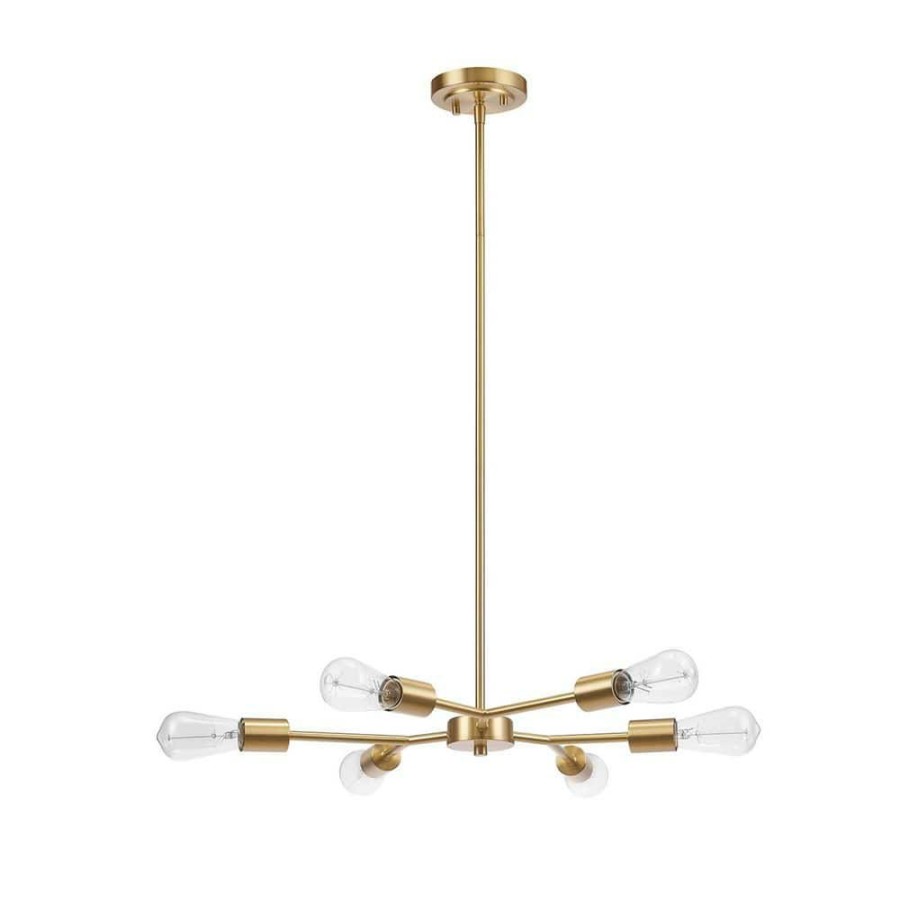 Chandeliers * | 6-Light Matte Brass Chandelier With Adjustable Hanging Height By Globe Electric