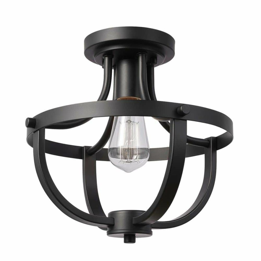 Flush Mount Lights * | 12 In. 1-Light Matte Black Semi-Flush Mount Ceiling Light By Globe Electric