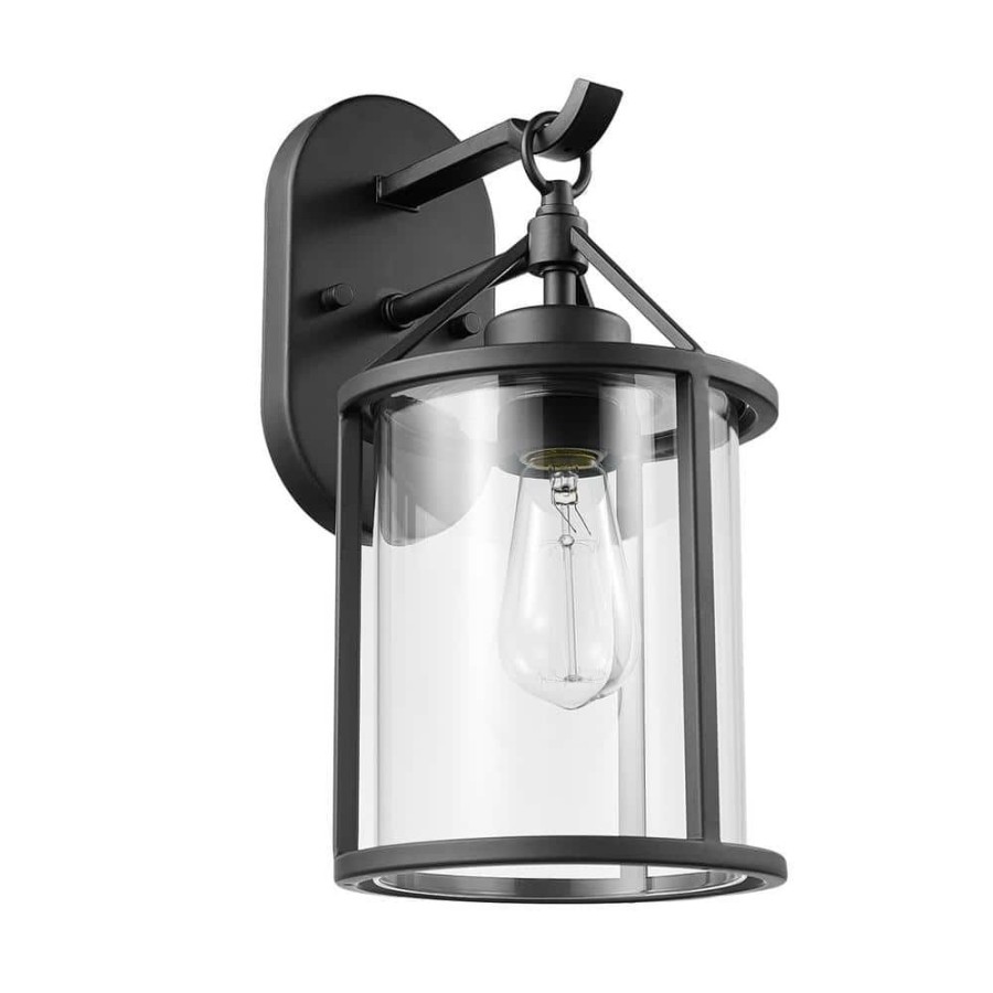 Outdoor Lighting * | Edwin 1-Light Black Outdoor Indoor Wall Lantern Sconce With Clear Glass Shade And Vintage Incandescent Bulb Included By Globe Electric