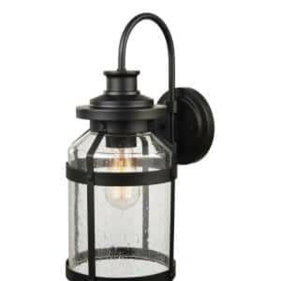 Outdoor Lighting * | Apollo 1-Light Bronze Outdoor/Indoor Wall Lantern Sconce With Seeded Glass Shade By Globe Electric