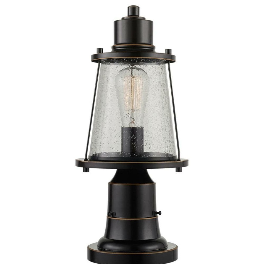 Outdoor Lighting * | Charlie 1-Light Oil Rubbed Bronze Outdoor Lamp Post Light Fixture With Base Adaptor And Seeded Glass Shade By Globe Electric