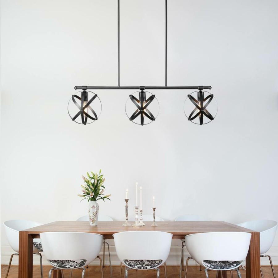 Chandeliers * | Tatum 3-Light Dark Bronze Linear Chandelier By Globe Electric