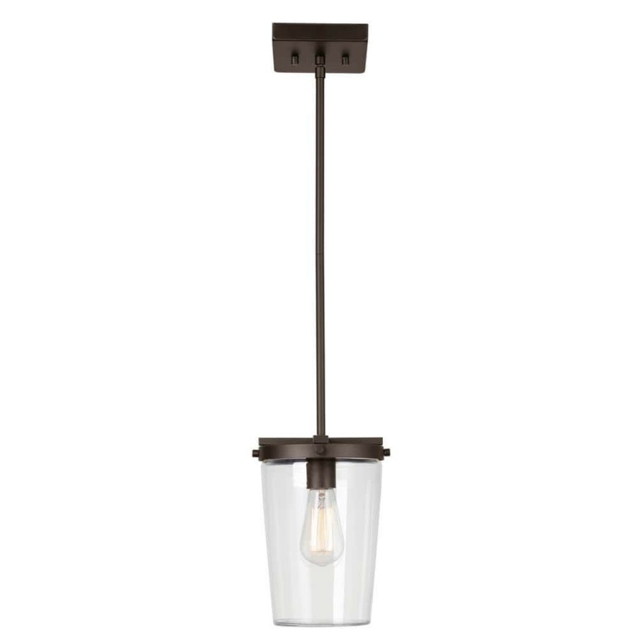 Outdoor Lighting * | 1-Light Bronze Outdoor Pendant With Clear Glass Shade, Vintage Incandescent Bulb Included By Globe Electric