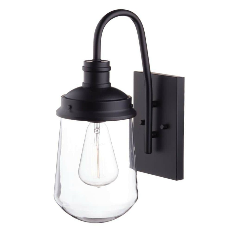 Outdoor Lighting * | Edelman 1-Light Black Outdoor Wall Lantern Sconce By Globe Electric