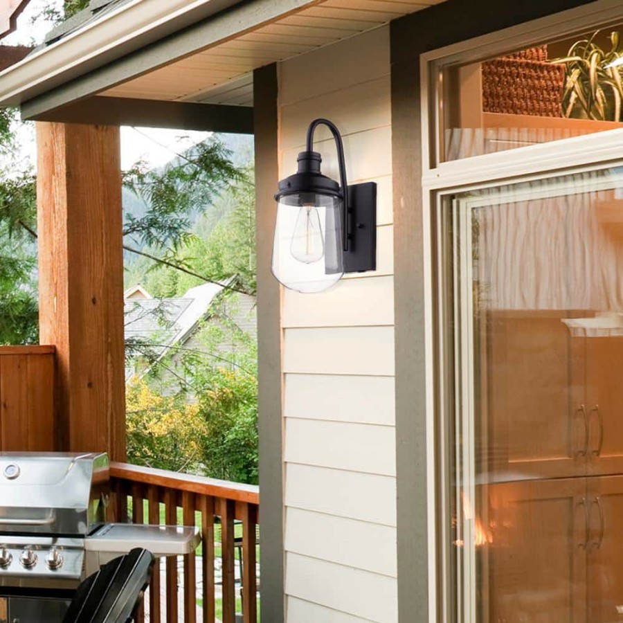 Outdoor Lighting * | Edelman 1-Light Black Outdoor Wall Lantern Sconce By Globe Electric