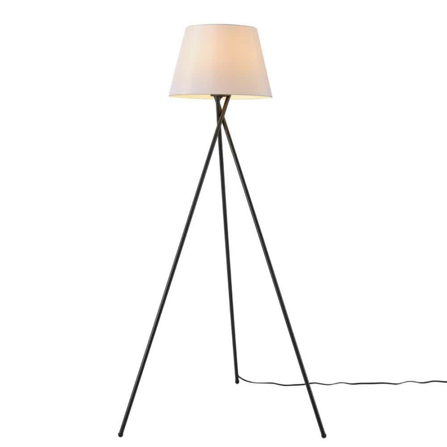 Lamps * | Allen 59 In. Matte Black Floor Lamp With White Linen Shade By Globe Electric