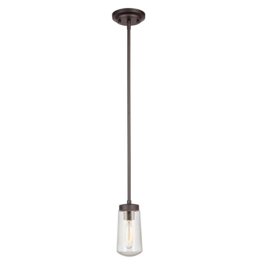 Outdoor Lighting * | Tyson 1-Light Dark Bronze Outdoor Indoor Pendant With Clear Seeded Glass Shade, Incandescent Bulb Included By Globe Electric