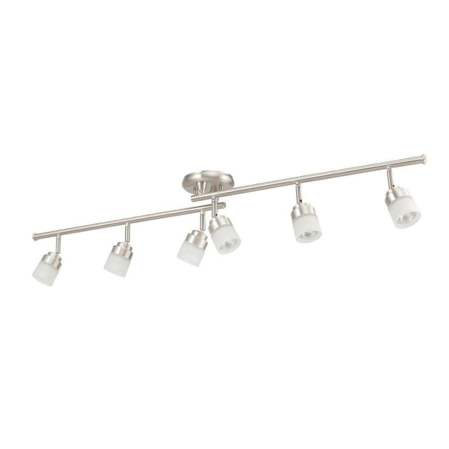 Track Lighting * | Spence 3.85 Ft. 6-Light Brushed Nickel Flexible Track Lighting Kit With Frosted Glass Shades By Globe Electric