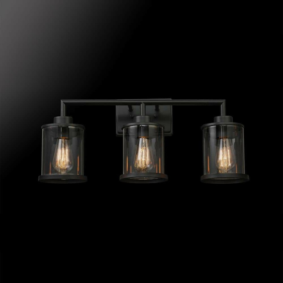 Vanity Lighting * | Harlow 23.52 In. 3-Light Matte Black Vanity Light With Clear Glass Shades, 4-Piece Bathroom Accessory Set Included By Globe Electric