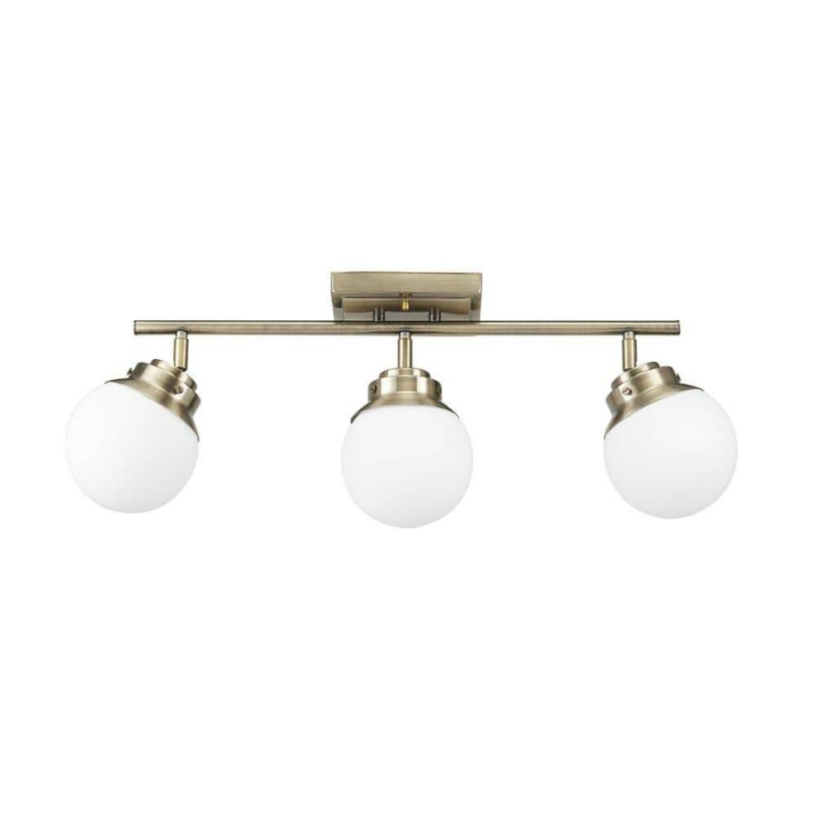 Track Lighting * | Mabel 2.03 Ft. 3-Lights Antique Brass Fixed Track Lighting Kit With Frosted Glass Shades, Bulbs Included By Globe Electric