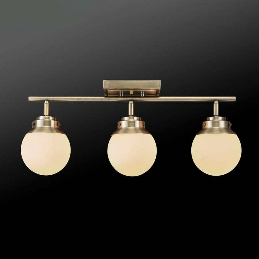 Track Lighting * | Mabel 2.03 Ft. 3-Lights Antique Brass Fixed Track Lighting Kit With Frosted Glass Shades, Bulbs Included By Globe Electric