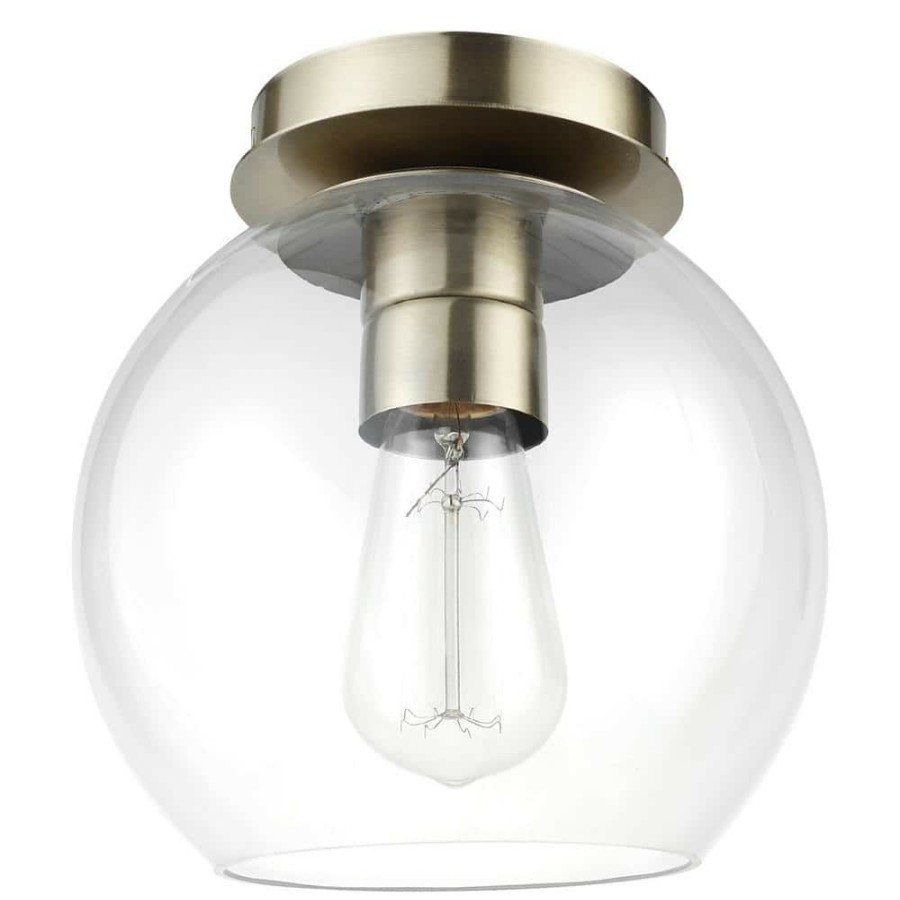 Flush Mount Lights * | Vivienne 8 In. 1-Light Brass Semi-Flush Mount With Clear Glass Shade By Globe Electric