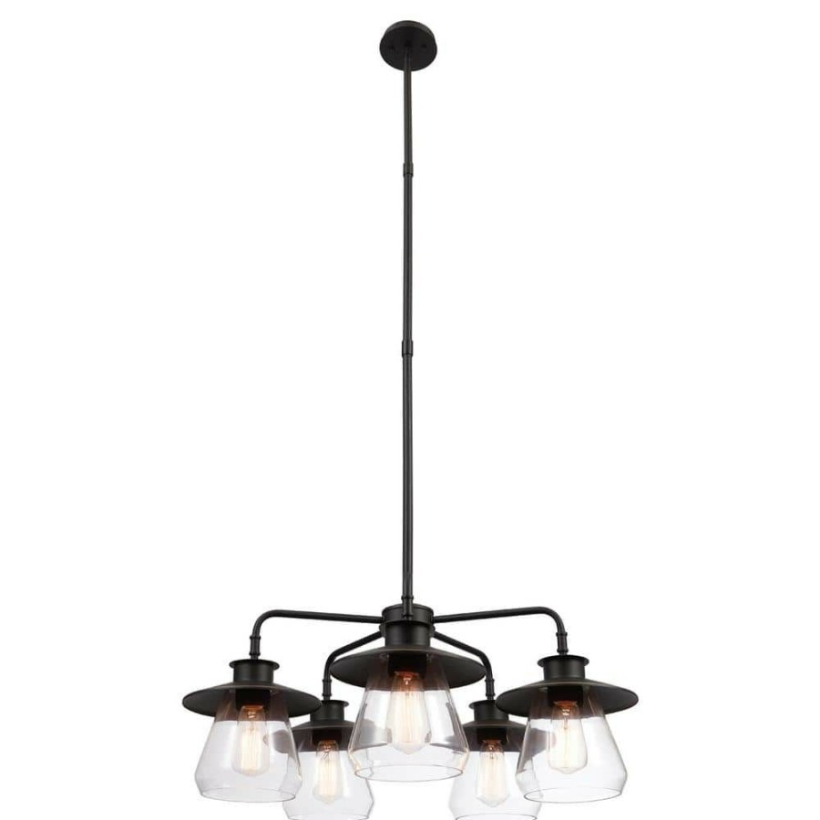 Chandeliers * | Nate 5-Light Oil Rubbed Bronze Chandelier With Clear Glass Shades By Globe Electric