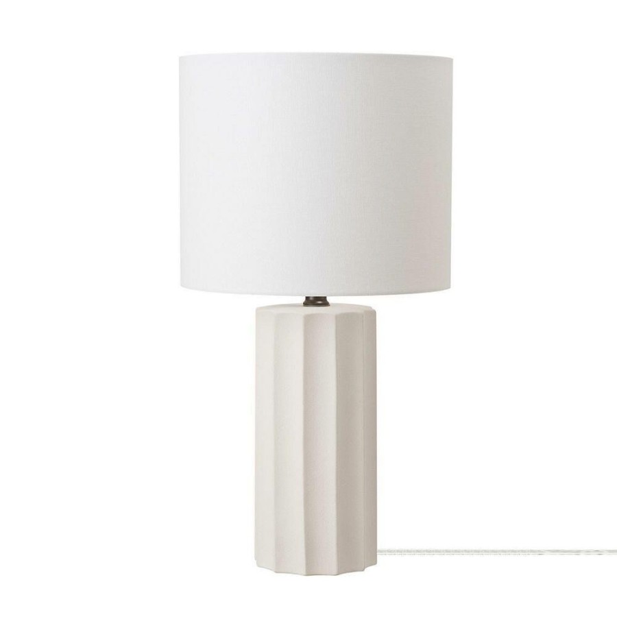 Lamps * | 20 In. Ribbed Concrete Finish Table Lamp With White Linen Shade By Globe Electric