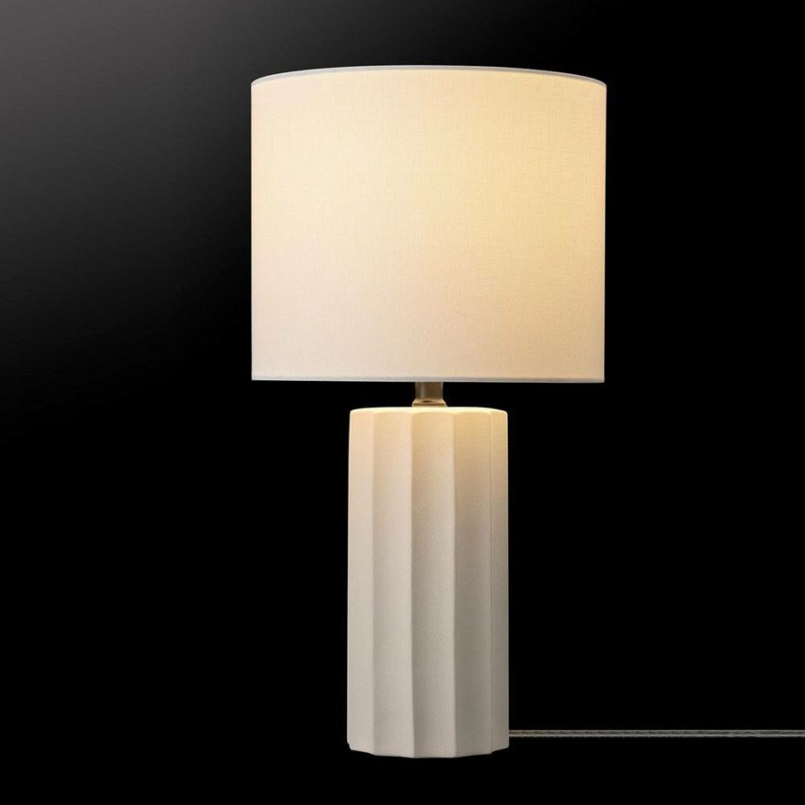 Lamps * | 20 In. Ribbed Concrete Finish Table Lamp With White Linen Shade By Globe Electric