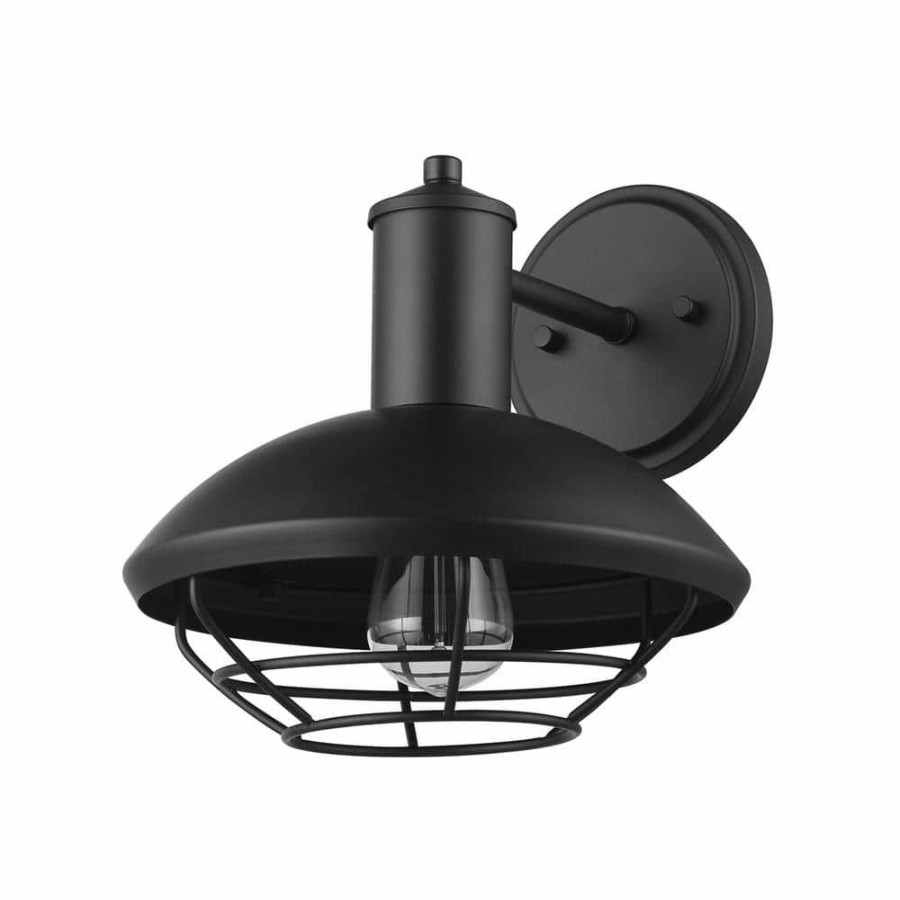 Outdoor Lighting * | Oliver 1-Light Matte Black Hardwired Outdoor Indoor Wall Lantern Sconce With Caged Shade By Globe Electric