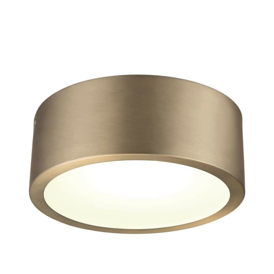 Flush Mount Lights * | Edinburg 10.2 In. Matte Brass Led Integrated Flush Mount With Frosted Glass Shade By Globe Electric