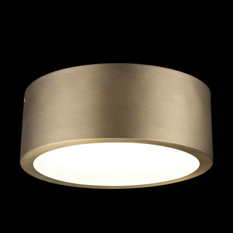 Flush Mount Lights * | Edinburg 10.2 In. Matte Brass Led Integrated Flush Mount With Frosted Glass Shade By Globe Electric