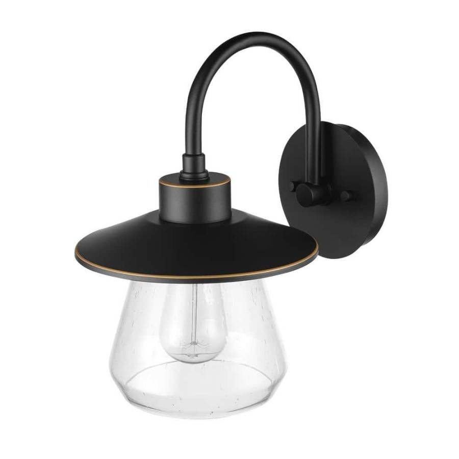 Outdoor Lighting * | Nate 1-Light Oil Rubbed Bronze Outdoor Indoor Wall Lantern Sconce With Seeded Glass Shade By Globe Electric