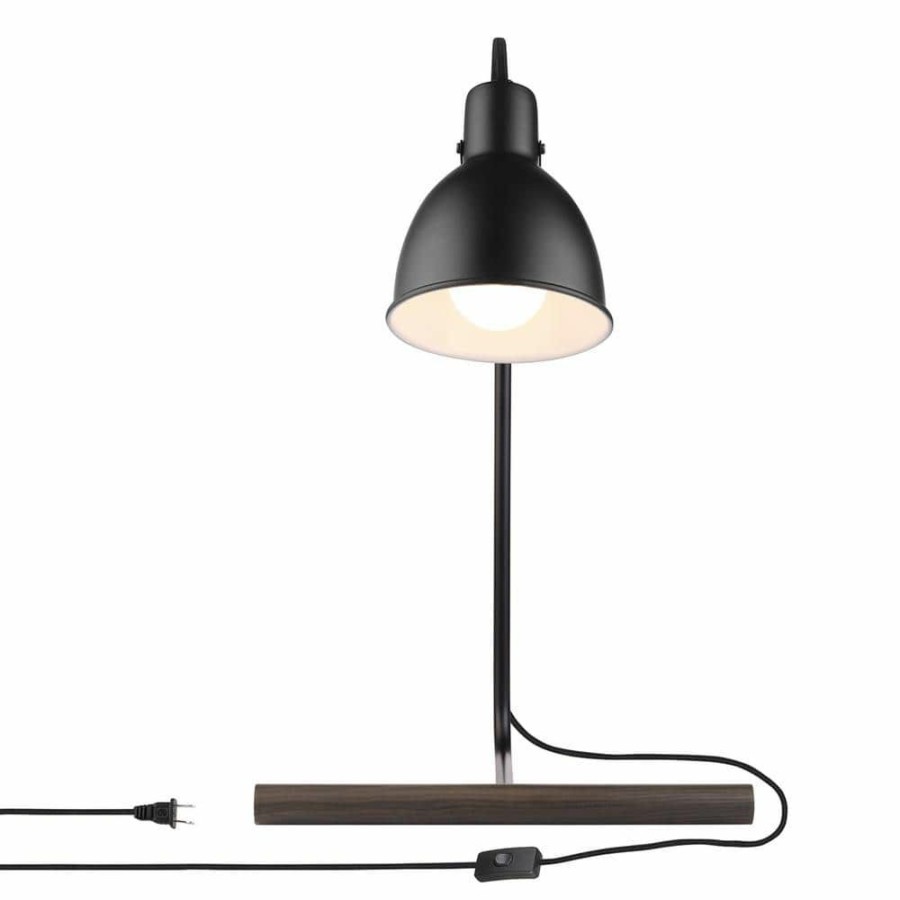 Lamps * | Cole 18 In. Matte Black Desk Lamp With Faux Wood Accent And Led Bulb Included By Globe Electric