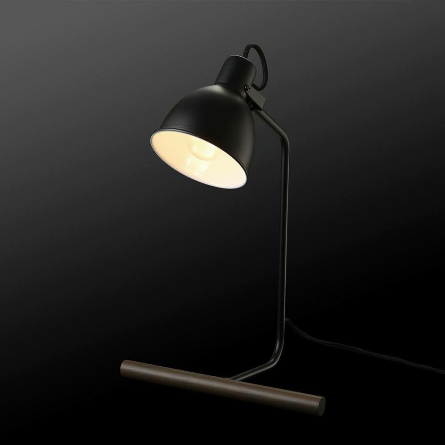 Lamps * | Cole 18 In. Matte Black Desk Lamp With Faux Wood Accent And Led Bulb Included By Globe Electric