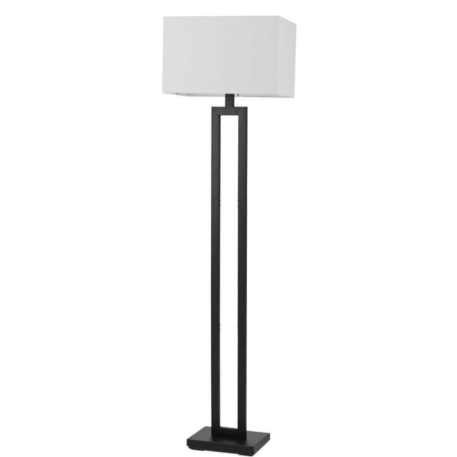 Lamps * | D'Alessio 58 In. Matte Black Floor Lamp With White Linen Shade By Globe Electric