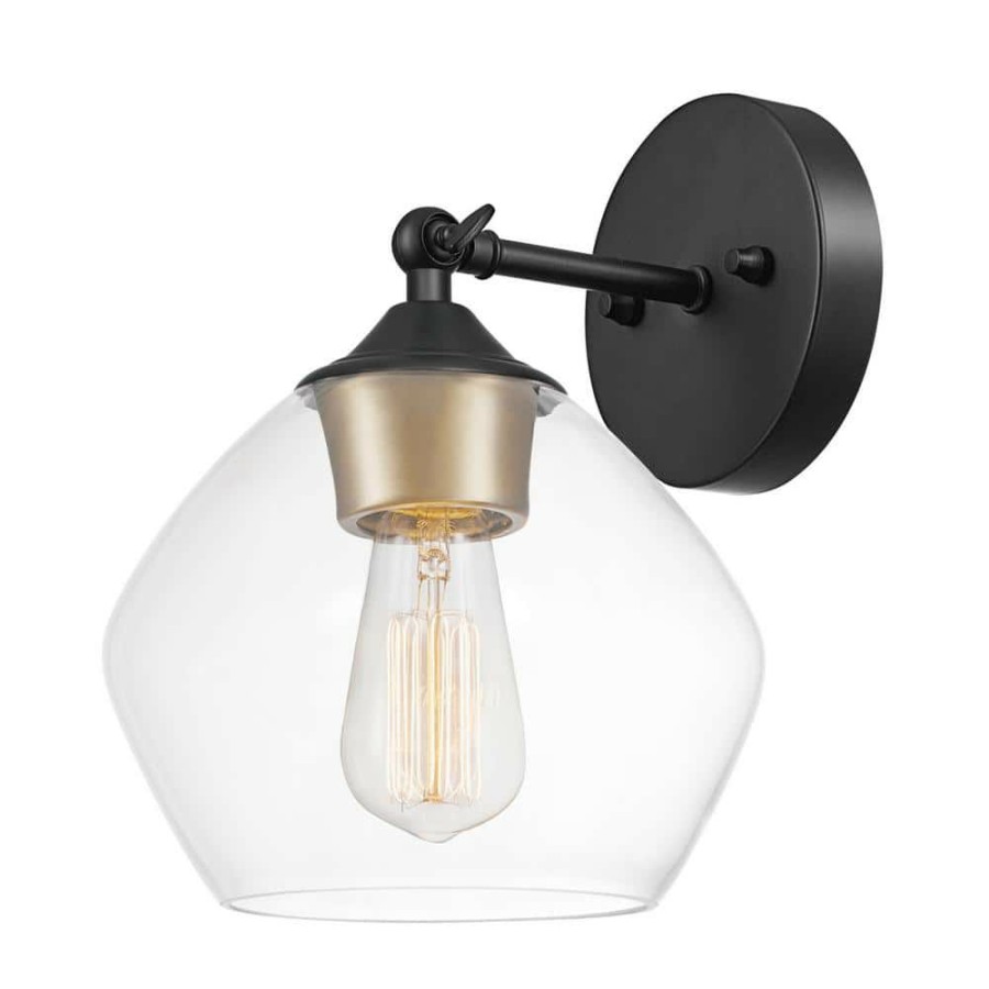 Wall Sconces * | Harrow 1-Light Matte Black Wall Sconce With Clear Glass Shade By Globe Electric