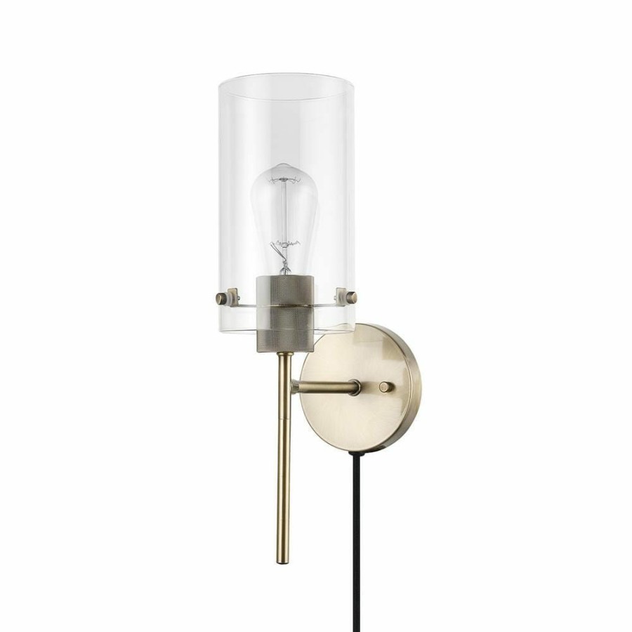 Wall Sconces * | Johnson 1-Light Antique Brass Plug-In Or Hardwire Wall Sconce With 6 Ft. Cord By Globe Electric