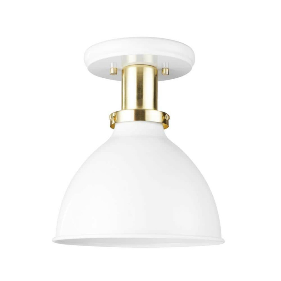 Flush Mount Lights * | Pearl 9 In. 1-Light Matte White Semi-Flush Mount Ceiling Light With Matte Gold Accent By Globe Electric