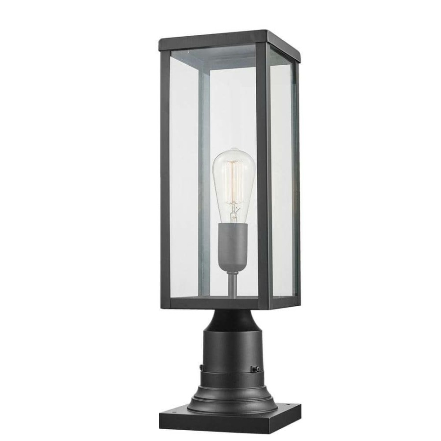 Outdoor Lighting * | Bowery 1-Light Matte Black Outdoor Lamp Post Light Fixture With Base Adaptor And Clear Glass Inserts By Globe Electric