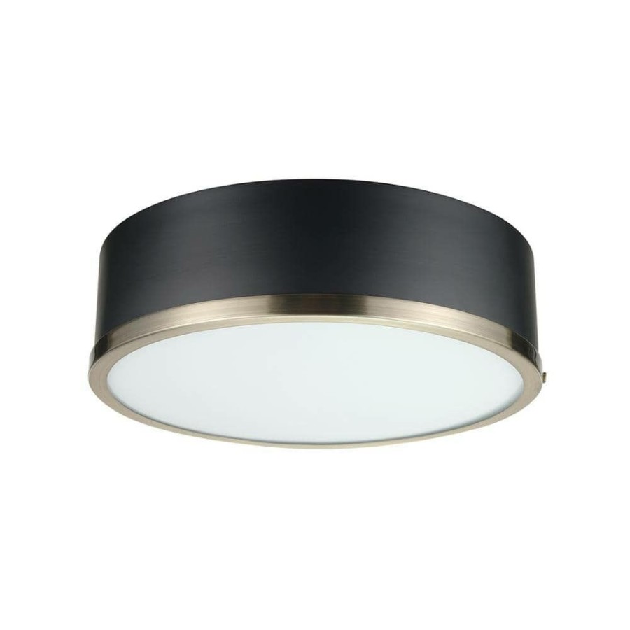 Flush Mount Lights * | Selina 14 In. 2-Light Matte Black Flush Mount Ceiling Light With Frosted Glass Shade By Globe Electric